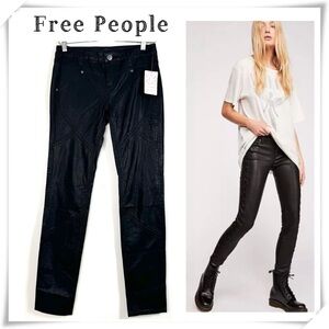 Free People Faux Leather Moto Skinny Pants in Black Size 2 New with Tags
